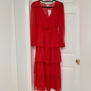 Red chiffon textured tiered maxi dress